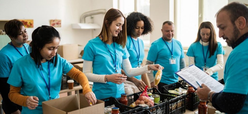 group-of-volunteers-sorting-food